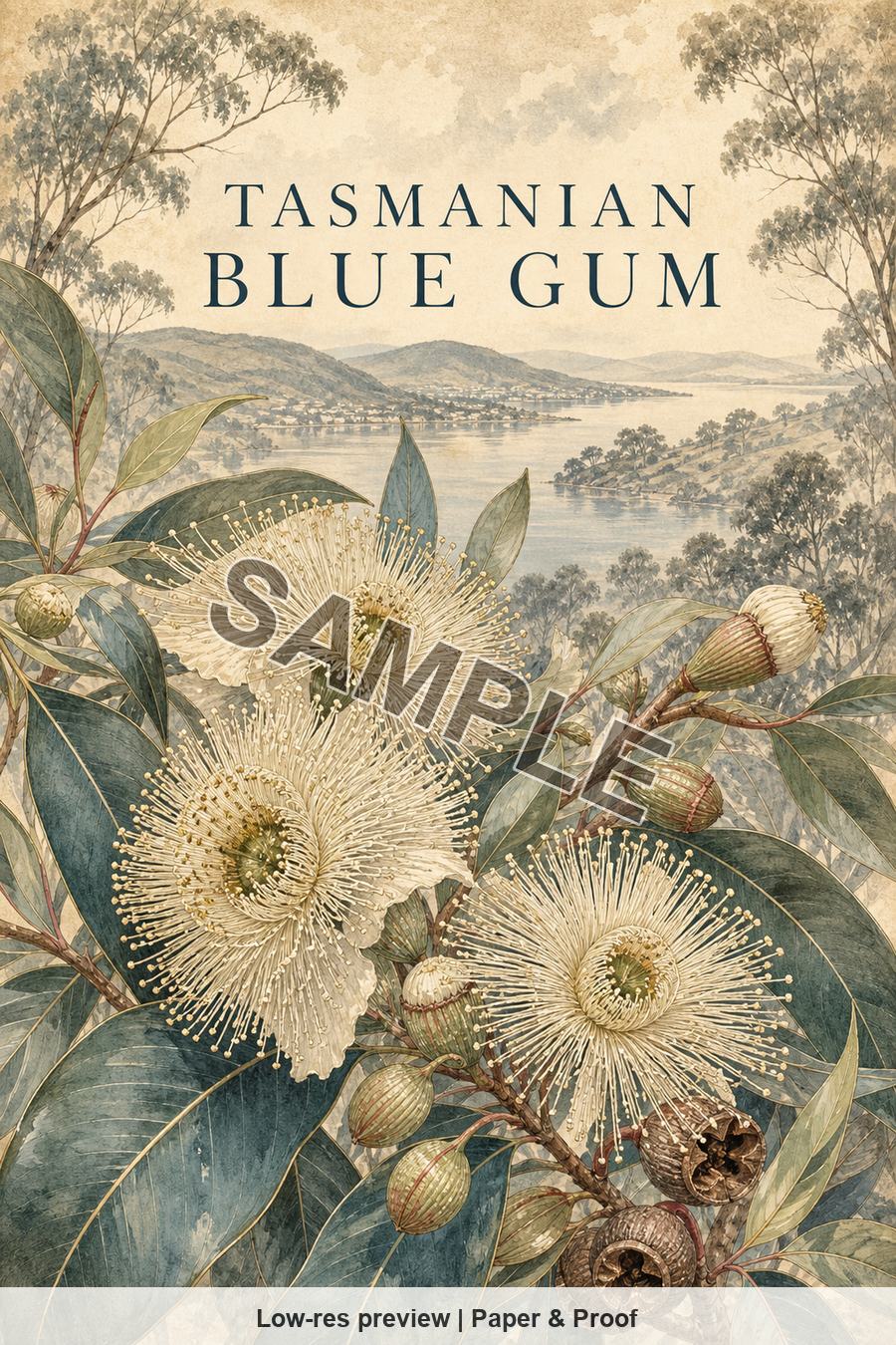 Low-resolution watermarked preview of Tasmanian Blue Gum from the Hobart Tasmania Native Blooms set