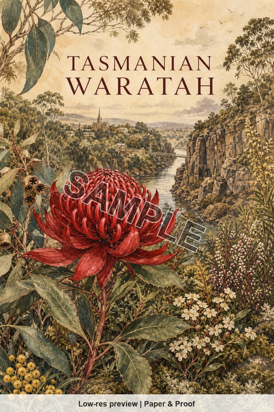 Low-resolution watermarked preview of Tasmanian Waratah from the Hobart Tasmania Native Blooms set