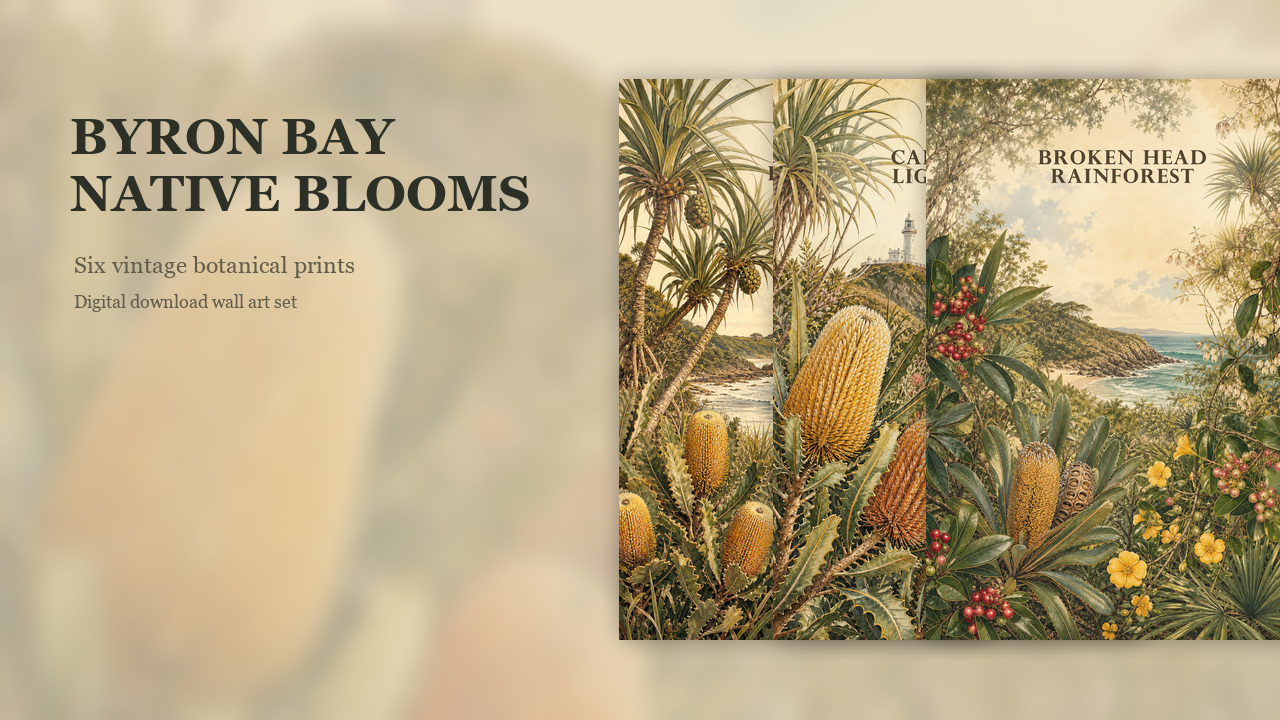 Byron Bay Blooms six-artwork printable wall art set preview
