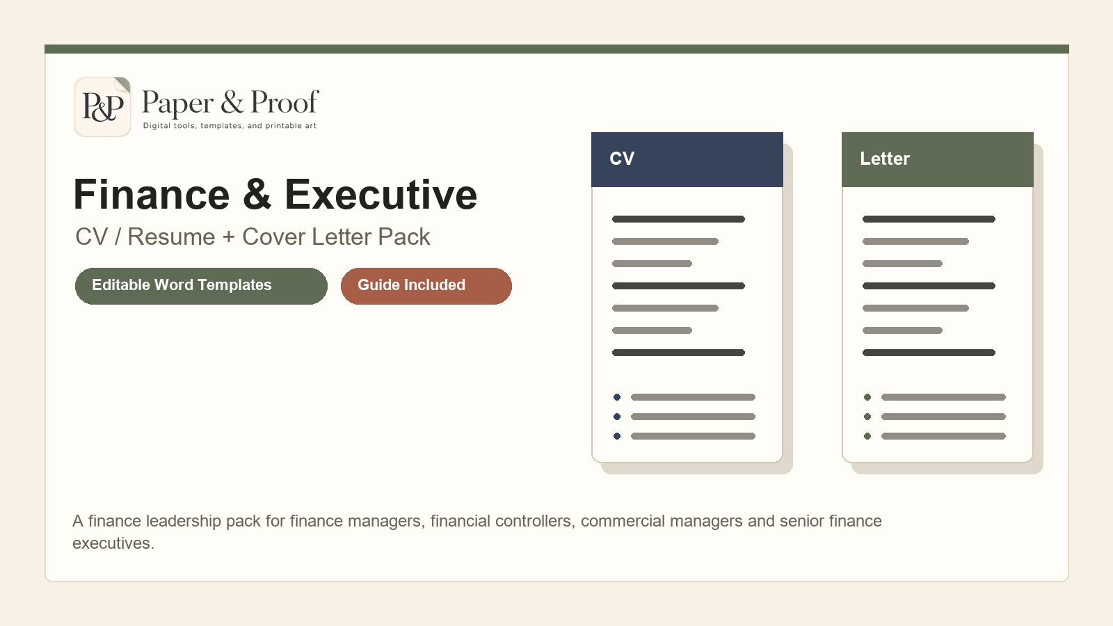 Finance and Executive CV resume and cover letter pack preview