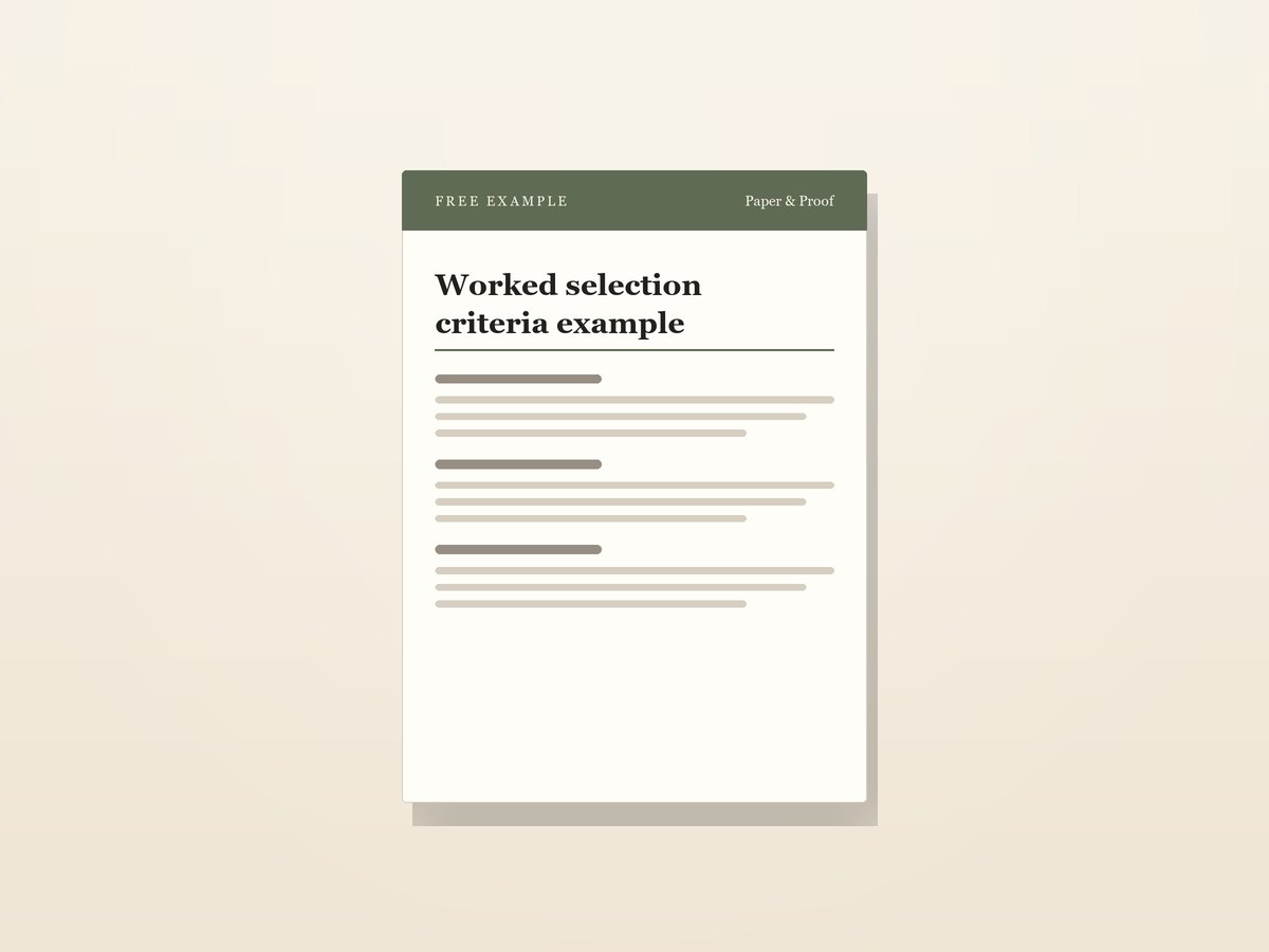 Free worked selection criteria example, shown as a single printed page
