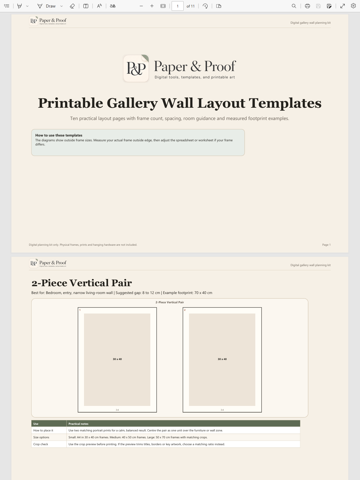 Preview of printable gallery wall layout templates