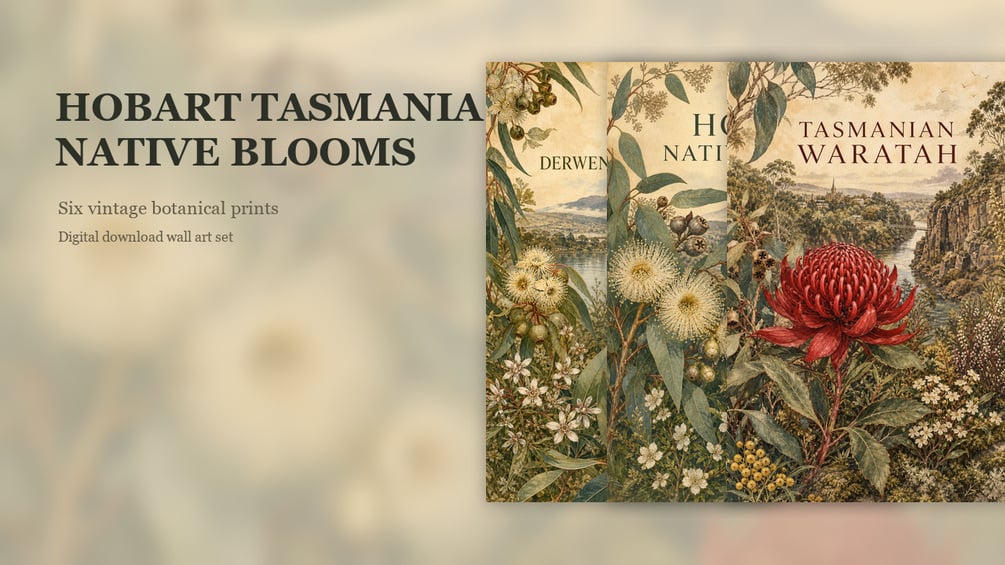 Hobart Tasmania Native Blooms six-artwork printable wall art set preview