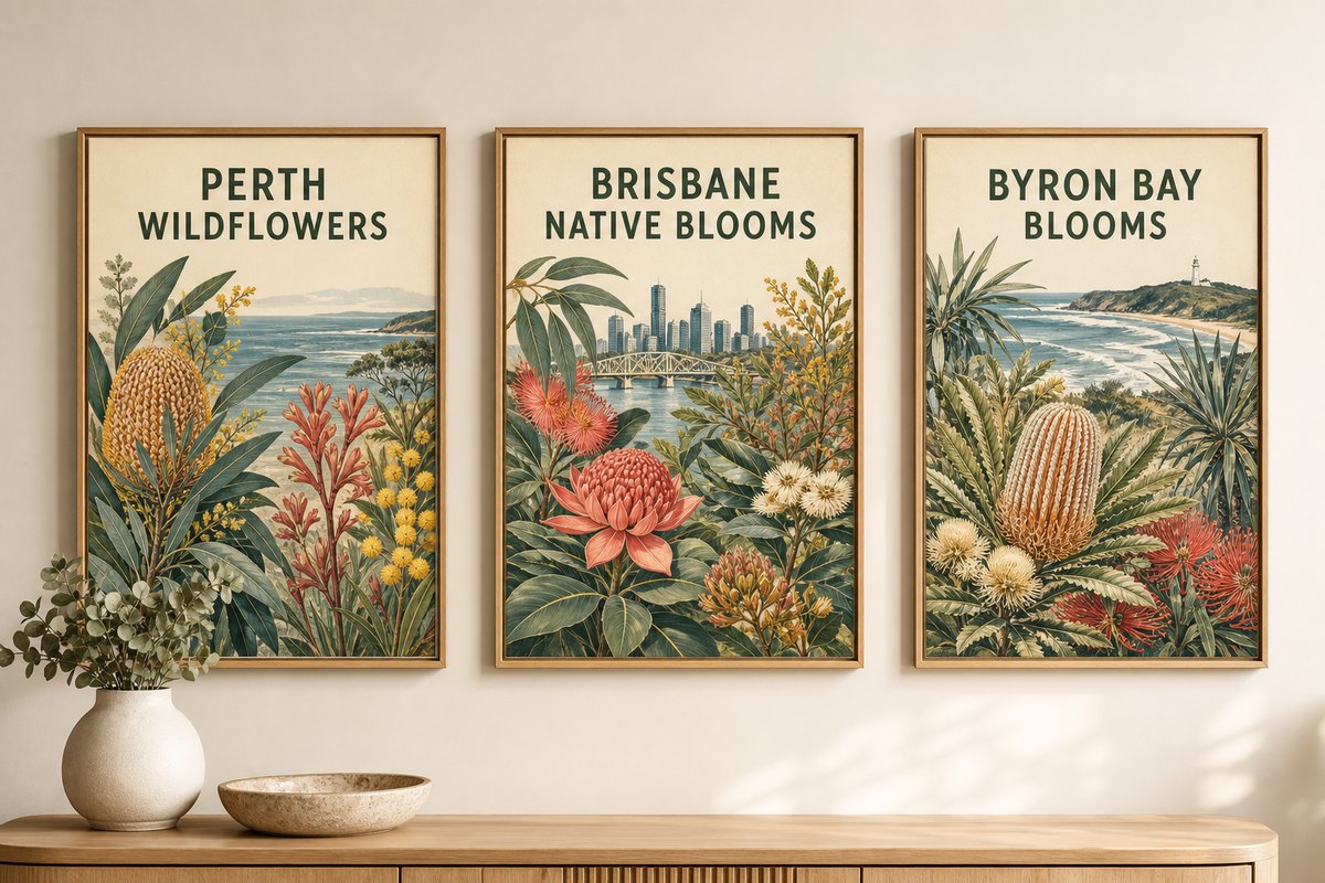 Australian native city botanical print pack mockup