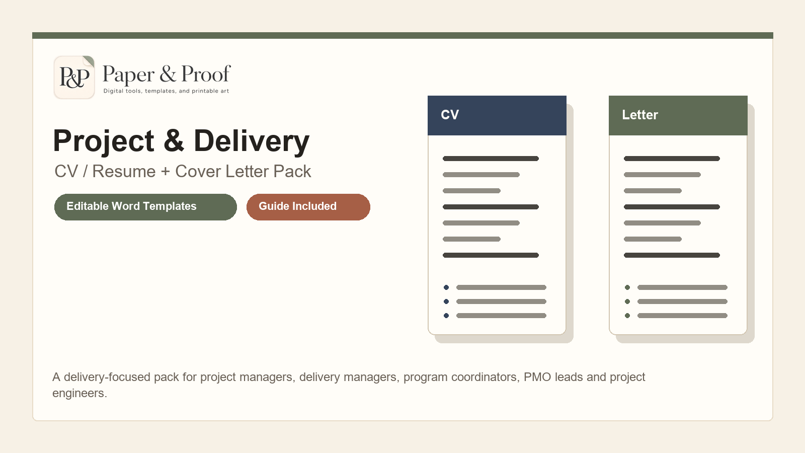 Project and Delivery CV resume and cover letter pack preview