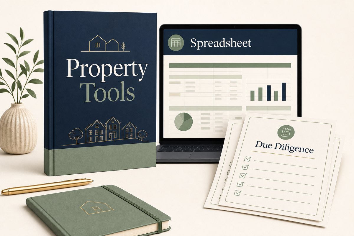 Property guide, spreadsheet and due diligence checklist mockup
