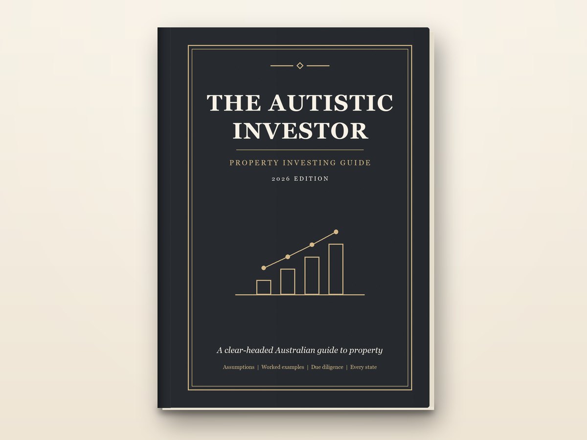 The Autistic Investor guide, shown as a charcoal hardback with gold lettering